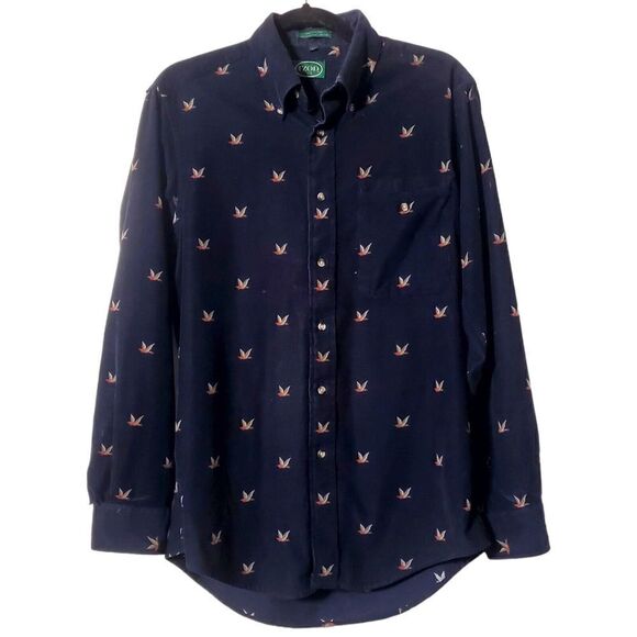 VTG Mens Izod Duck Head Corduroy Button Down Shirt Size Medium Blue Long Sleeve - Picture 1 of 11